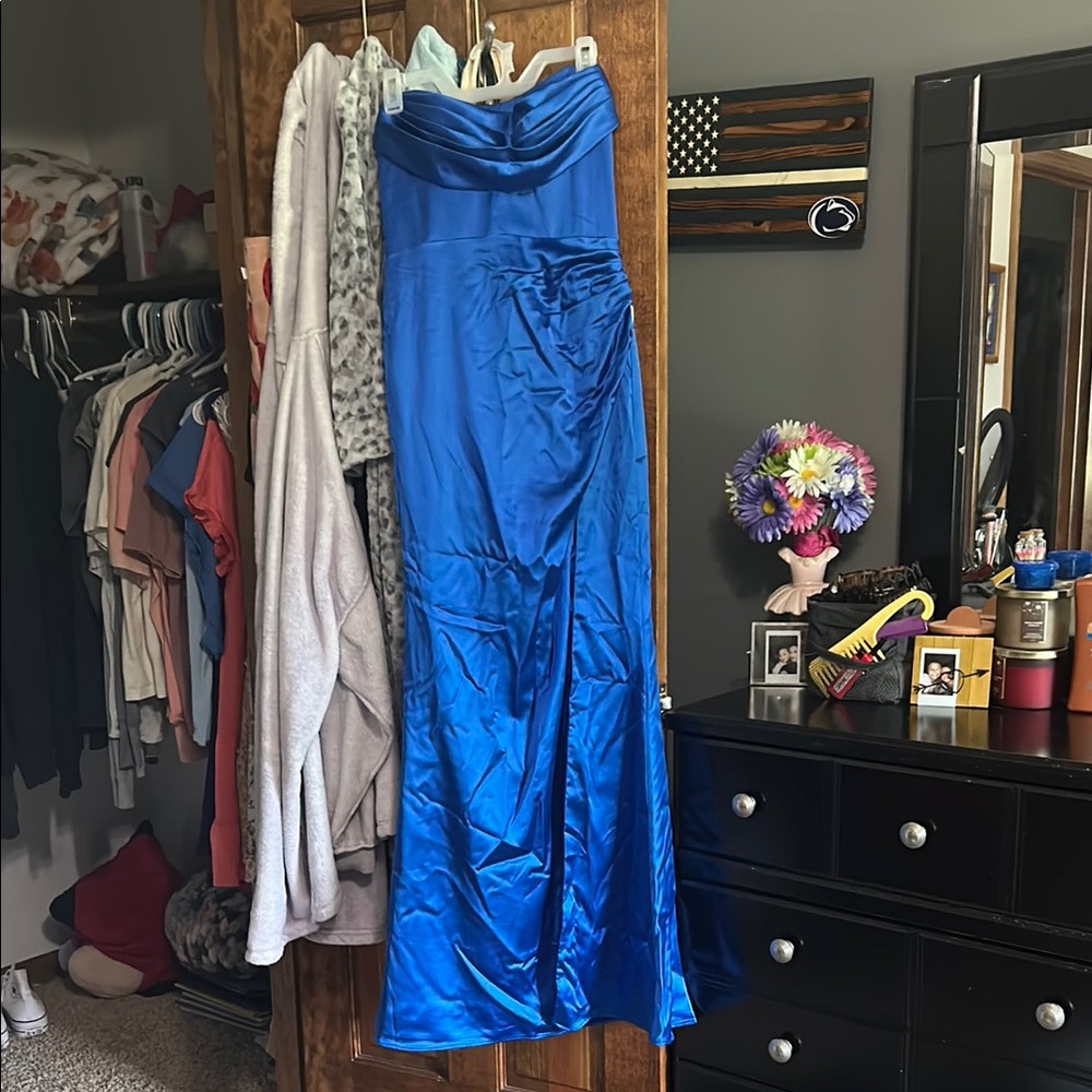 Stacees Elegant Blue Strapless Prom Dress